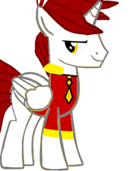 Size: 468x600 | Tagged: safe, imported from derpibooru, oc, alicorn, perfect day for fun, brown mane, dressed, handsome, horn, male, red mane, simple background, stallion, white background, white pony, wings