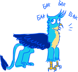 Size: 1024x941 | Tagged: safe, artist:horsesplease, imported from derpibooru, gallus, bird, chicken, griffon, bawk bawk bawk, behaving like a bird, behaving like a chicken, brain death, clucking, cyrillic, derp, gallus the rooster, gallusposting, griffons doing bird things, rooster, simple background, stupid, transparent background