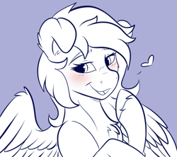 Size: 599x532 | Tagged: safe, artist:monsoonvisionz, imported from derpibooru, oc, oc only, pegasus, pony, blushing, feathered wings, female, heart, mare, monochrome, oc name needed, pegasus wings, simple background, solo, spread wings, sternocleidomastoid, unshorn fetlocks, wings