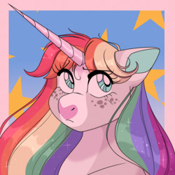 Size: 1024x1024 | Tagged: safe, artist:uunicornicc, imported from derpibooru, oc, oc only, pony, unicorn, bust, female, mare, multicolored hair, portrait, rainbow hair, solo