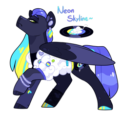 Size: 1056x990 | Tagged: safe, artist:jaysey, imported from derpibooru, oc, oc only, oc:neon skyline, pegasus, pony, bracelet, clothes, ear piercing, earring, female, hooves, jacket, jewelry, mare, multicolored hooves, offspring, parent:rainbow dash, parent:soarin', parents:soarindash, piercing, simple background, solo, transparent background