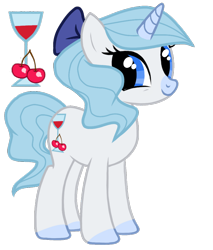 Size: 824x969 | Tagged: safe, artist:moonert, imported from derpibooru, oc, oc only, pony, unicorn, base used, bow, cherry, eyelashes, female, food, glass, hair bow, horn, mare, simple background, smiling, solo, transparent background, unicorn oc, wine glass