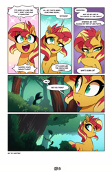 Size: 3500x5369 | Tagged: safe, artist:light262, imported from derpibooru, sunset shimmer, pony, unicorn, comic:together forever, equestria girls, comic, ear piercing, earring, emanata, engrish, jewelry, open mouth, open smile, piercing, silhouette, smiling, solo, starry eyes, wingding eyes