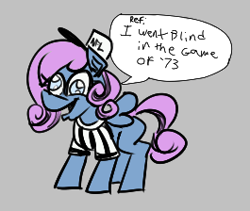 Size: 265x224 | Tagged: safe, oc, oc only, pegasus, pony, aggie.io, blind, clothes, female, hat, lowres, mare, open mouth, referee, shirt, simple background, smiling, talking