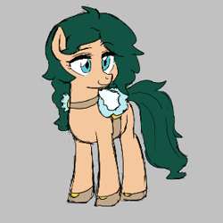 Size: 296x296 | Tagged: safe, artist:kabayo, oc, oc only, oc:serena sky, earth pony, pony, aggie.io, collar, female, lowres, mare, saddle, simple background, smiling, tack