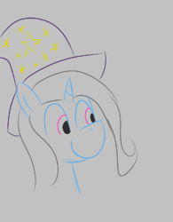 Size: 238x305 | Tagged: safe, trixie, pony, unicorn, aggie.io, female, hat, lowres, mare, simple background, sketch, smiling