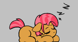 Size: 279x151 | Tagged: safe, babs seed, earth pony, pony, aggie.io, eyes closed, female, filly, lowres, lying down, mare, simple background, sleeping