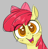 Size: 161x167 | Tagged: safe, artist:hattsy, apple bloom, earth pony, pony, aggie.io, bow, female, filly, heart eyes, lowres, mare, open mouth, simple background, smiling, wingding eyes