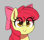 Size: 151x136 | Tagged: safe, artist:thebatfang, apple bloom, earth pony, pony, aggie.io, bow, female, lowres, mare, simple background, smiling