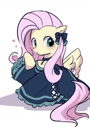 Size: 729x1032 | Tagged: safe, artist:argmsdlmfqrleoa, artist:加戸, imported from derpibooru, fluttershy, pegasus, pony, clothes, female, heart, mare, shadow, simple background, solo, white background, wings