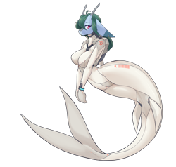 Size: 6452x6131 | Tagged: safe, artist:龙宠, imported from derpibooru, oc, oc:shanher, anthro, dragon, mermaid, absurd resolution, breasts, mermaidized, simple background, solo, species swap, transparent background