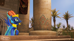 Size: 3840x2160 | Tagged: safe, artist:seriff-pilcrow, imported from derpibooru, prince hisan, pegasus, pony, 3d, banner, egyptian, male, palm tree, smiling, solo, source filmmaker, tree