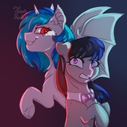 Size: 1000x1000 | Tagged: safe, artist:fanaticpanda, imported from derpibooru, dj pon-3, octavia melody, vinyl scratch, alicorn, earth pony, pony, undead, vampire, alicornified, bat wings, duo, duo female, female, mare, race swap, vinyl the vampire, vinylcorn, wings