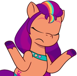 Size: 534x532 | Tagged: safe, edit, edited screencap, imported from derpibooru, screencap, sunny starscout, earth pony, pony, spoiler:g5, spoiler:my little pony: tell your tale, spoiler:tyts01e02, background removed, eyes closed, g5, mane stripe sunny, my little pony: tell your tale, not a vector, reaction image, shrug, simple background, solo, transparent background, zipp's flight school