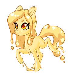 Size: 1432x1556 | Tagged: safe, artist:silkensaddle, imported from derpibooru, oc, oc only, goo, goo pony, original species, pony, beanbrows, eyebrows, simple background, smiling, solo, transparent background, walking