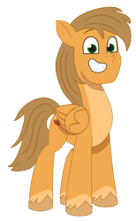 Size: 632x1023 | Tagged: safe, artist:jbond, imported from derpibooru, oc, oc only, oc:jacky breeze, pegasus, pony, derpibooru community collaboration, 2023 community collab, g5, male, my little pony: tell your tale, parody, pegasus oc, simple background, smiling, solo, stallion, style emulation, transparent background, unshorn fetlocks, wide smile