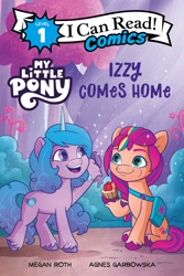 Size: 1600x2396 | Tagged: safe, artist:agnesgarbowska, imported from derpibooru, izzy moonbow, sunny starscout, earth pony, pony, unicorn, book, book cover, comic, cover, female, g5, izzy comes home, mare, official