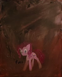 Size: 1767x2201 | Tagged: safe, artist:halospit, imported from derpibooru, pinkie pie, earth pony, pony, fuck, oil painting, solo, traditional art, vulgar