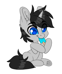 Size: 936x1113 | Tagged: safe, artist:silkensaddle, imported from derpibooru, oc, oc only, oc:cyan delta, pony, unicorn, food, horn, male, popsicle, simple background, solo, stallion, transparent background, unicorn oc