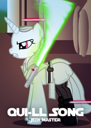 Size: 1200x1680 | Tagged: safe, imported from derpibooru, oc, oc:qui-ll song, unicorn, belt, boots, clothes, darth maul, droid, droids, duel, duel of the fates, episode 1, jedi, jedi master, lightsaber, master, movie, naboo, obi-wan kenobi, old pony, planet, qui-gon jinn, robe, shoes, solo, star wars, star wars: the phantom menace, sword, weapon