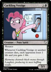 Size: 375x523 | Tagged: safe, artist:petirep, edit, imported from derpibooru, pinkie pie, earth pony, ghost, ghost pony, undead, mentally advanced series, rainbow dash presents, ccg, dynamite, element of laughter, explosives, magic the gathering, trading card, trading card edit, translucent, transparent flesh