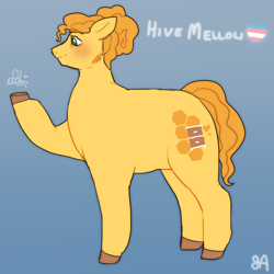 Size: 1200x1200 | Tagged: safe, artist:greenarsonist, imported from derpibooru, oc, oc only, oc:hive mellow, bee, earth pony, insect, beekeeper, chubby, curly hair, earth pony oc, hair bun, muscular stallion, pride, pride flag, smiling, transgender, transgender pride flag