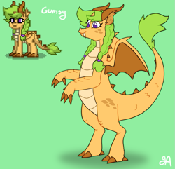 Size: 1101x1063 | Tagged: safe, artist:greenarsonist, imported from derpibooru, oc, oc only, oc:gumsy, dragon, pony, pony town, bipedal, braid, dragon oc, horns, solo, spread wings, standing, tooth, wings