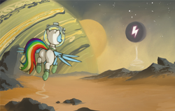 Size: 3345x2126 | Tagged: safe, artist:marsminer, imported from derpibooru, rainbow dash, pegasus, pony, astrodash, astronaut, butt, clothes, costume, female, flying, mare, planet, plot, rainbutt dash, solo, space, spacesuit