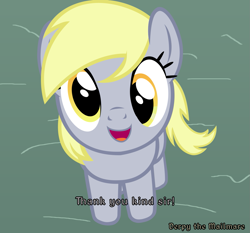 Size: 1331x1243 | Tagged: safe, artist:dawn bright, derpibooru exclusive, imported from derpibooru, derpy hooves, pegasus, pony, :d, cute, derpabetes, dialogue, elder scrolls, female, front view, looking at you, looking up, looking up at you, mare, meme, oblivion, open mouth, open smile, ponified meme, reference, show accurate, smiling, solo, thank you kind sir, the elder scrolls, weapons-grade cute