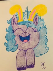 Size: 3024x4032 | Tagged: safe, artist:jesslmc16, imported from derpibooru, izzy moonbow, pony, unicorn, bunny ears, colored pencil drawing, easter, easter bunny, g5, happy easter, holiday, my little pony: a new generation, solo, traditional art