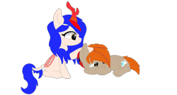 Size: 7572x4080 | Tagged: safe, artist:fededash, imported from derpibooru, oc, oc:fededash, oc:ryuko po, kirin, pegasus, eye, eyes, horn, kirin oc, sad, simple background, sitting, touch, transparent background