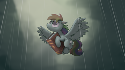 Size: 1920x1080 | Tagged: safe, anonymous artist, imported from derpibooru, rainbow dash, pegasus, pony, bible, christianity, cross, female, flying, frown, looking up, mare, orthodox cross, rain, religion, simple background, solo, spread wings, wings