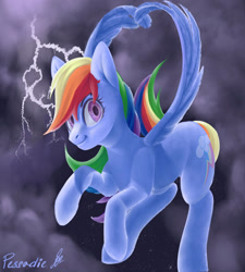 Size: 2323x2581 | Tagged: safe, artist:pessadie, imported from derpibooru, rainbow dash, pegasus, pony, female, lightning, mare, outdoors, signature, smiling, solo