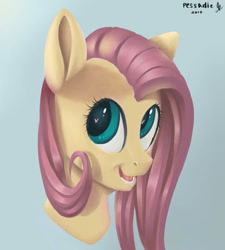 Size: 921x1024 | Tagged: safe, artist:pessadie, imported from derpibooru, fluttershy, pony, bust, female, mare, signature, smiling, solo
