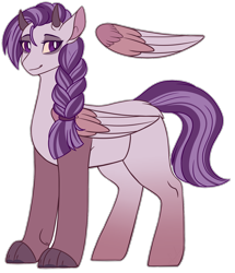 Size: 1306x1517 | Tagged: safe, artist:purplegrim40, imported from derpibooru, oc, oc only, hybrid, braid, horns, interspecies offspring, offspring, parent:discord, parent:twilight sparkle, parents:discolight, simple background, smiling, solo, transparent background, wings