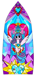 Size: 1831x4096 | Tagged: safe, artist:gaiusmaximiliano, imported from derpibooru, princess flurry heart, alicorn, pony, the last problem, crystal empire, female, mare, older, older flurry heart, simple background, spread wings, stained glass, transparent background, wings
