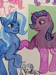 Size: 640x853 | Tagged: safe, artist:mintroni, imported from derpibooru, starlight glimmer, trixie, female, lesbian, shipping, startrix, traditional art