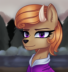 Size: 7200x7600 | Tagged: safe, artist:opal_radiance, imported from derpibooru, oc, oc only, oc:viira lehtola, deer, equestria at war mod, absurd resolution, bust, clothes, deer oc, jacket, looking at you, smiling, smiling at you, solo, tree