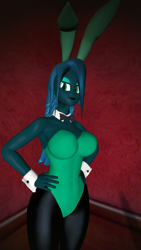 Size: 900x1600 | Tagged: safe, artist:oatmeal!, imported from derpibooru, queen chrysalis, human, equestria girls, 3d, bowtie, breasts, bunny ears, bunny suit, busty queen chrysalis, clothes, cuffs (clothes), easter, easter bunny, equestria girls-ified, gmod, hand on hip, holiday, humanized, legs together, leotard, looking at you, pantyhose, playboy bunny, sexy, simple background