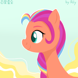 Size: 1080x1080 | Tagged: safe, artist:rily, imported from derpibooru, sunny starscout, earth pony, pony, female, g5, mare, profile, smiling, solo