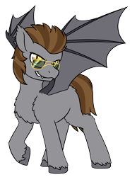 Size: 1500x1937 | Tagged: safe, artist:mynder, imported from derpibooru, oc, oc only, oc:devin, bat pony, pony, bat pony oc, cool, cute, cute little fangs, fangs, looking at you, male, reflection, simple background, smiling, solo, stallion, sunglasses, transparent background, wings