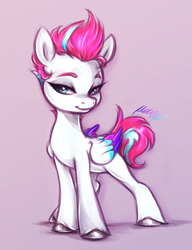 Size: 1444x1883 | Tagged: safe, artist:buttersprinkle, imported from derpibooru, zipp storm, pegasus, pony, female, g5, gradient background, lidded eyes, looking at you, mare, my little pony: a new generation, shadow, smiling, smiling at you, solo