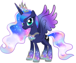 Size: 847x709 | Tagged: dead source, safe, artist:moonlightprincess002, imported from derpibooru, princess luna, alicorn, pony, female, horn, mare, rainbow power, rainbow power-ified, simple background, spread wings, transparent background, vector, wings