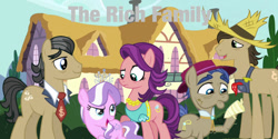 Size: 1000x500 | Tagged: artist needed, safe, edit, edited screencap, imported from derpibooru, screencap, diamond tiara, filthy rich, showtime, spoiled rich, stinkin' rich, pony, elderly, female, filly, foal, grandfather and grandchild, male, mare, stallion