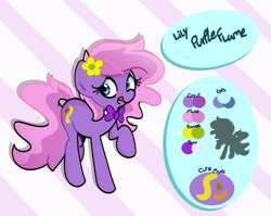 Size: 680x541 | Tagged: safe, artist:kindakismet, imported from derpibooru, oc, oc only, oc:lily purpleflame, pony, female, flower, mare, reference sheet