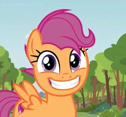 Size: 941x875 | Tagged: safe, artist:scootaloo_page, imported from derpibooru, scootaloo, pegasus, pony, detailed background, grin, smiling, solo