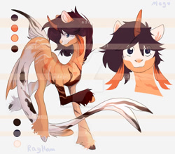 Size: 900x790 | Tagged: safe, artist:meggychocolatka, imported from derpibooru, oc, oc only, hybrid, merpony, pony, bust, deviantart watermark, duo, horn, obtrusive watermark, reference sheet, watermark