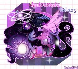 Size: 2215x1949 | Tagged: safe, artist:henori_artist, imported from derpibooru, oc, oc only, oc:andromeda, alicorn, pony, alicorn oc, base used, colored hooves, ethereal mane, eyelashes, female, horn, mare, solo, starry mane, starry wings, wings