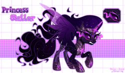 Size: 5500x3232 | Tagged: safe, artist:henori_artist, imported from derpibooru, oc, oc only, alicorn, pony, alicorn oc, base used, ethereal mane, eyelashes, female, fusion, hoof shoes, horn, mare, peytral, solo, sombra eyes, starry mane, wings