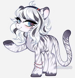 Size: 3160x3285 | Tagged: safe, artist:whohwo, imported from derpibooru, oc, oc only, big cat, cat, cat pony, hybrid, original species, pony, tiger, base used, bracelet, eyelashes, female, jewelry, mare, raised hoof, smiling, solo, unshorn fetlocks